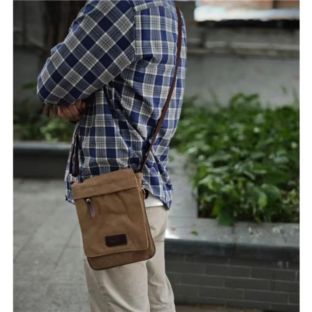 Small Vintage Canvas Leather Messenger Crossbody Bag Pack Organizer